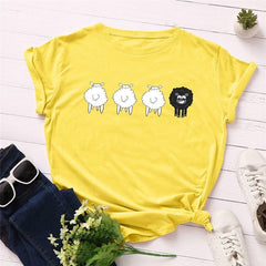 Black Sheep Cartoon O-Neck T-Shirt