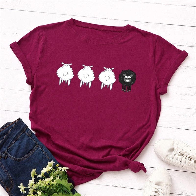 Black Sheep Cartoon O-Neck T-Shirt