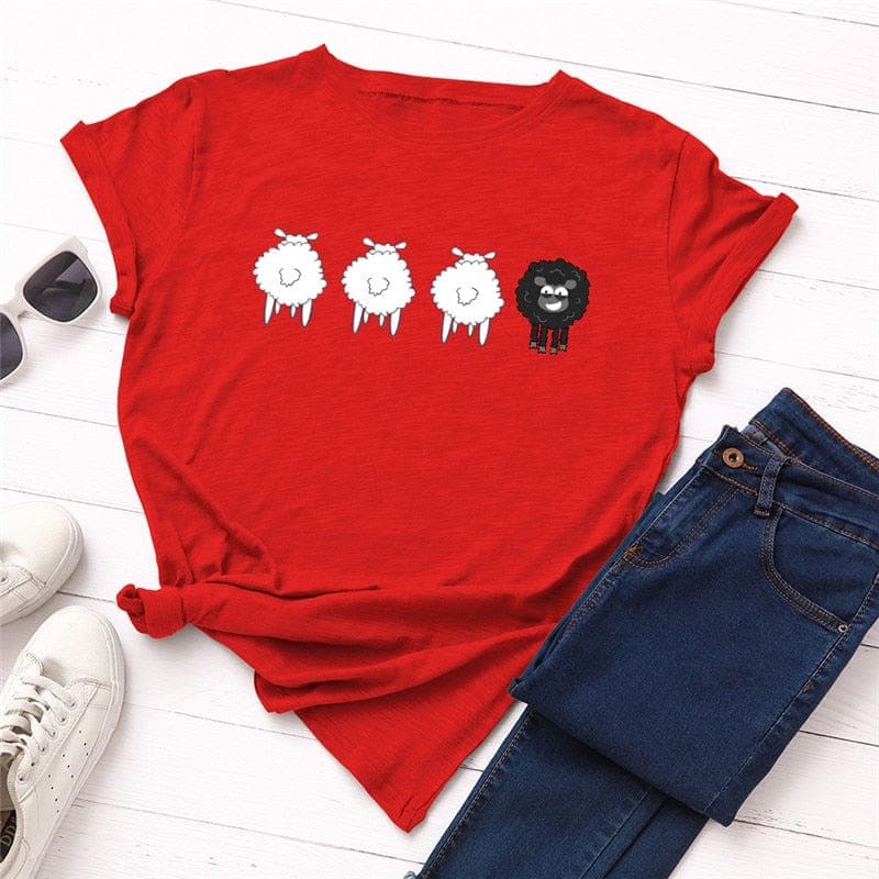 Black Sheep Cartoon O-Neck T-Shirt