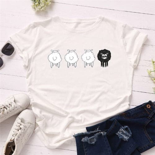 Black Sheep Cartoon O-Neck T-Shirt