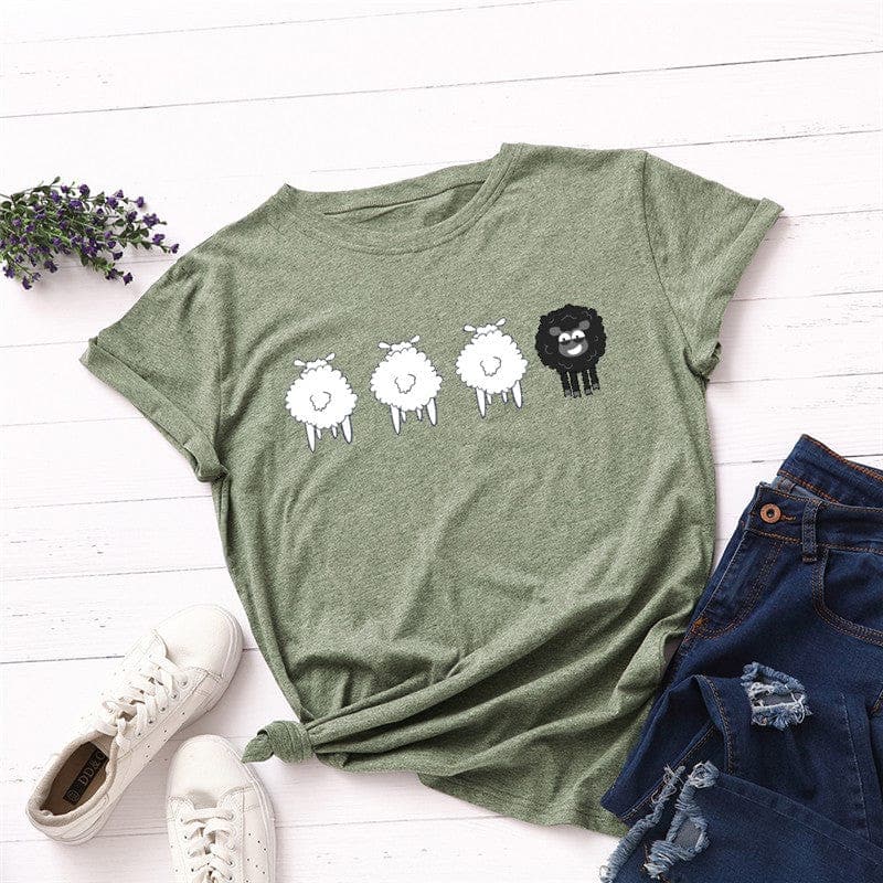 Black Sheep Cartoon O-Neck T-Shirt