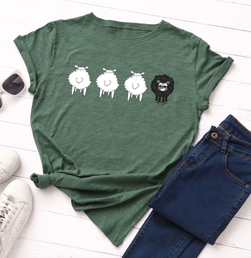 Black Sheep Cartoon O-Neck T-Shirt