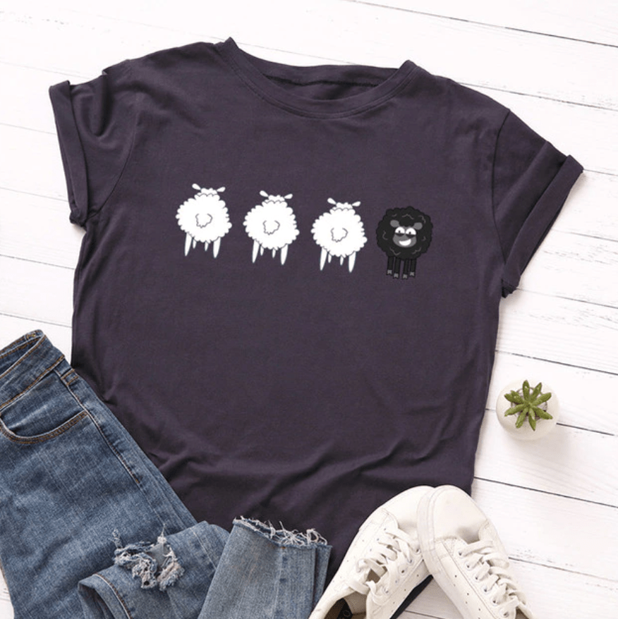 Black Sheep Cartoon O-Neck T-Shirt