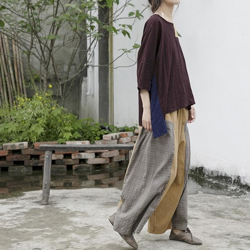 Loose Patchwork Cotton Linen Pants | Lotus