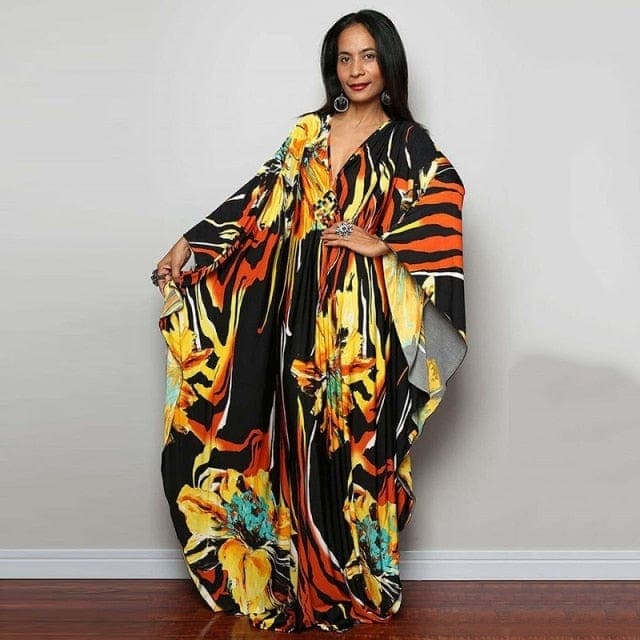 Coucher de soleil à Nairobi - Robe caftan à col en V