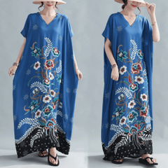 Kaftan-Kleid mit Blütenmotiv und Stammesmotiv