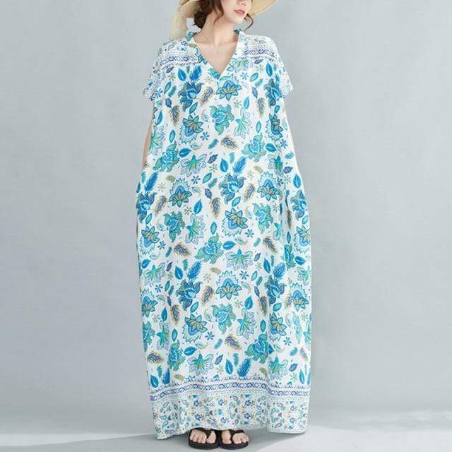 Blaues Lotus-Kaftan-Kleid