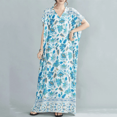 Blaues Lotus-Kaftan-Kleid