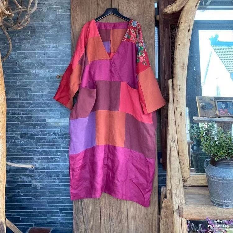 Robe tunique à patchwork fleuri