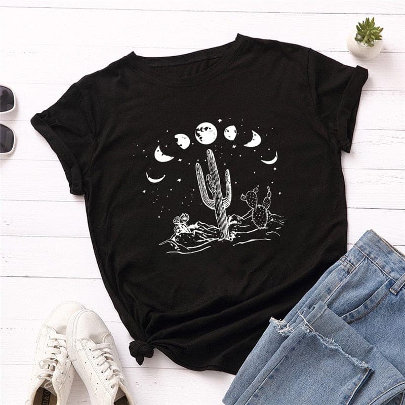 Moon Phases Loose Cotton T-Shirt