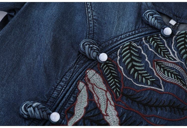 Robe en jean à manches courtes avec broderie Nature