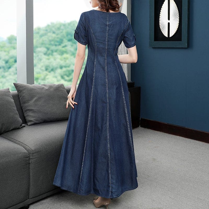 Robe en jean à manches courtes avec broderie Nature