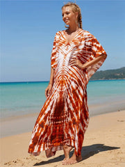 Oranges Strandkleid mit Batikmuster