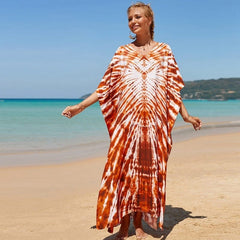 Oranges Strandkleid mit Batikmuster