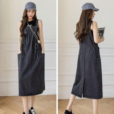 Robe salopette en jean à cordon de serrage et ambiance nostalgique