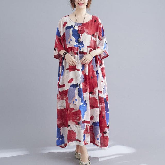 Abstract Painting Half Sleeve Midi Dress