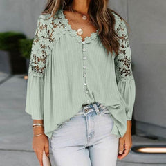 Boho Chic V Neck Floral Lace Blouse