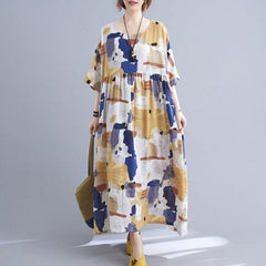 Abstract Painting Half Sleeve Midi Dress