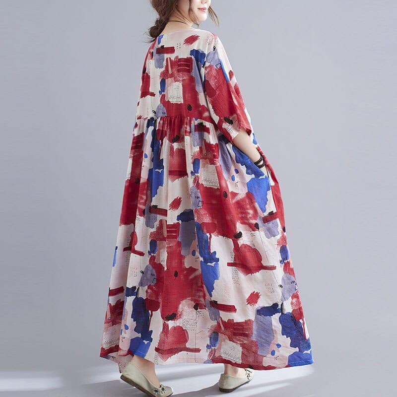 Abstract Painting Half Sleeve Midi Dress