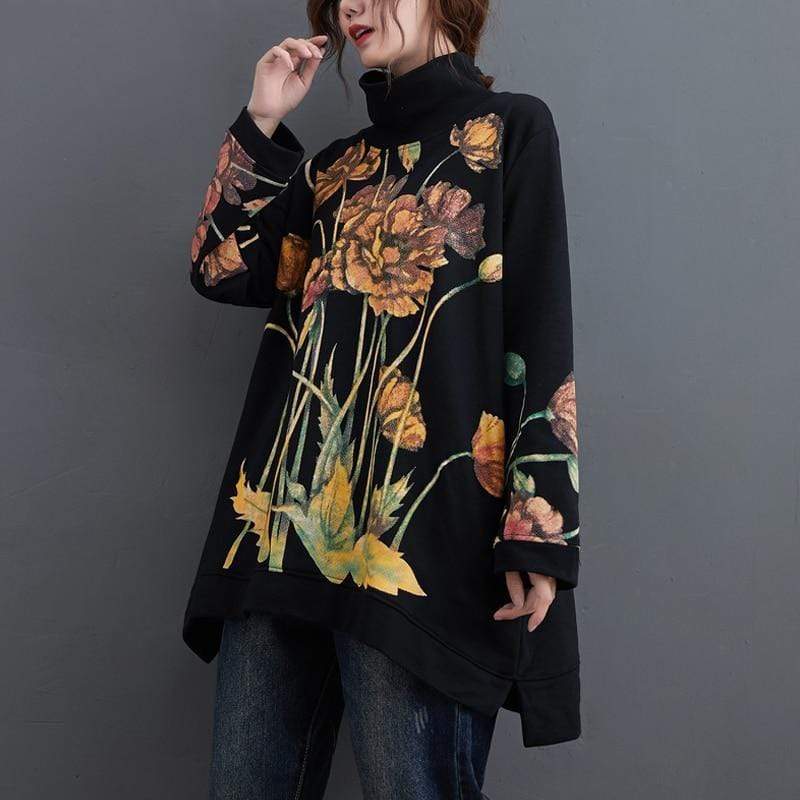 Abstract Flowers Turtleneck Sweater