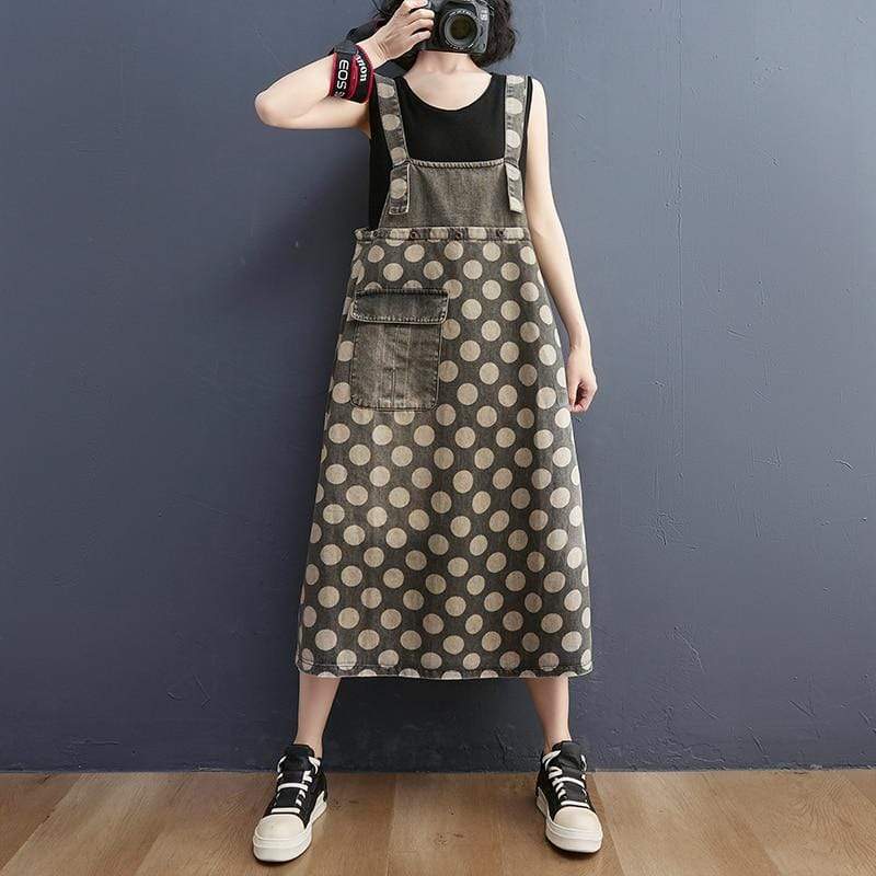 Vintage Polka Dots Jeans Overall Kleid