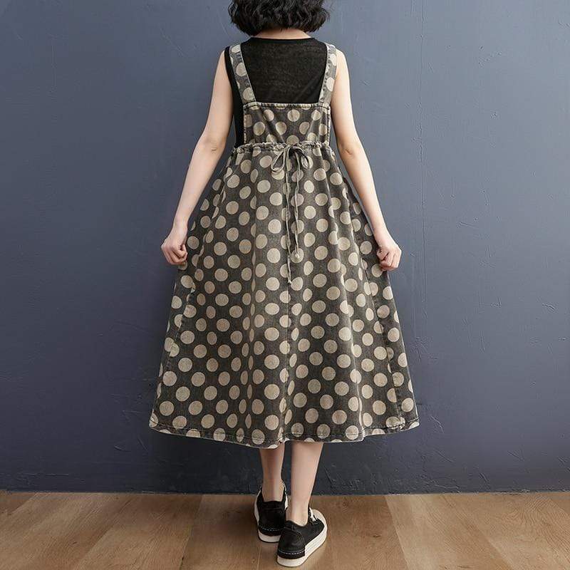 Vintage Polka Dots Jeans Overall Kleid