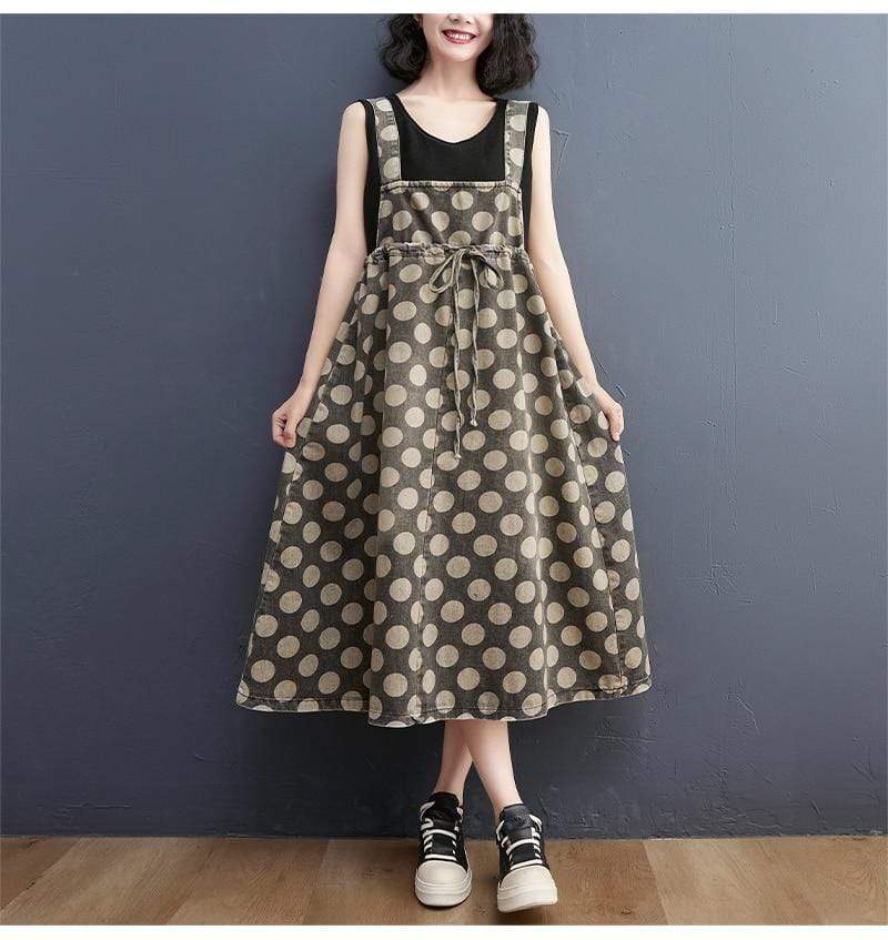 Vintage Polka Dots Jeans Overall Kleid