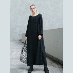 Grobstrickkleid in Schwarz, Oversize-O-Ausschnitt, lange Strickpullover, Boutique, langärmlige lange Strickpullover