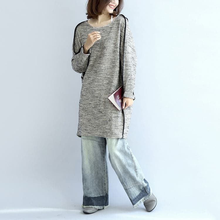 fall fashion 2021 casual knit cotton dresses light gray long sleeve sweater dress