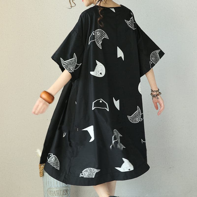 fashion black natural cotton dress plus size clothing tie waist Cinched traveling clothing women v neck cotton caftans