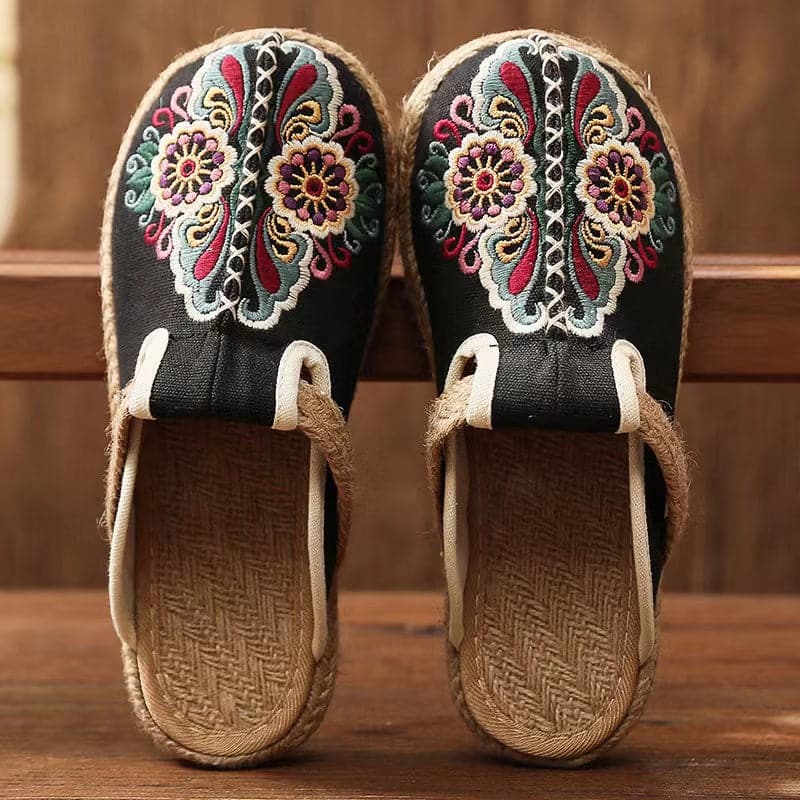 2022 Leinenschuhe mit Blumenmuster, Flip-Flop-Flats