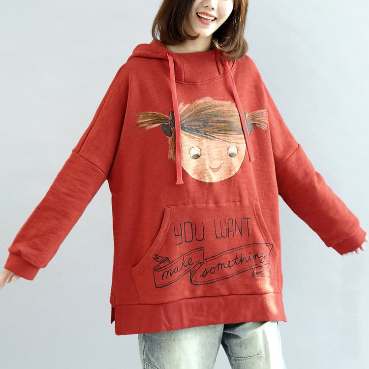 oversized red hoodies casual cotton pullover tops warm winter dress