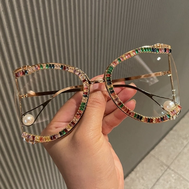 Lunettes de soleil surdimensionnées de luxe Becky avec strass CZ