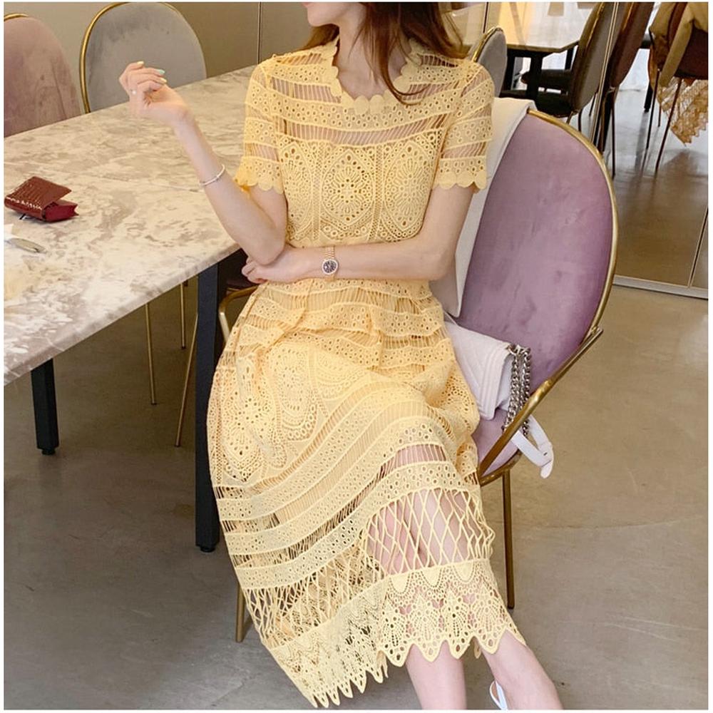 Women High Waist Elegant Short Sleeve Mini Vintage O-neck Dress