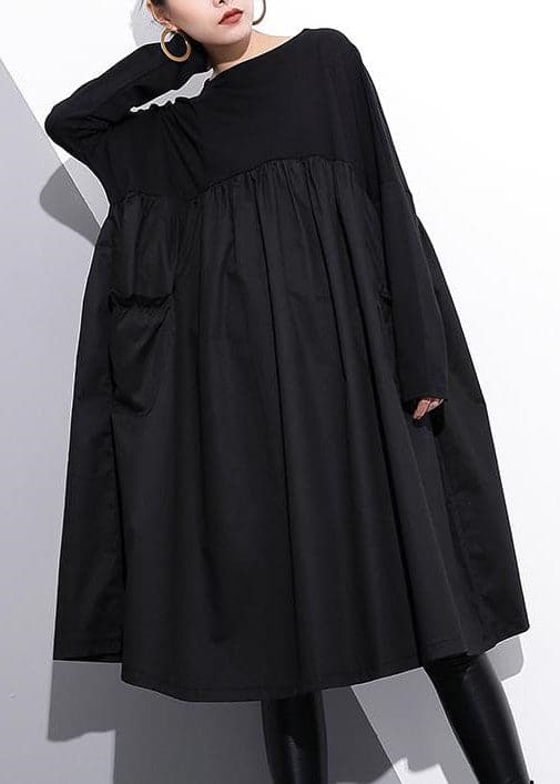 stylisches schwarzes Etuikleid aus Baumwolle Plus Size Baumwollkleidung Kleid Elegantes Patchworkkleid aus Baumwolle mit hoher Taille