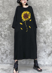 Schwarzes Maxikleid mit gotischem Sonnenblumenmuster