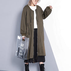 manteau vert armée fin grande taille col montant manteau long nouveau trench-coat ample cintré