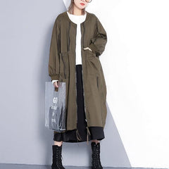 manteau vert armée fin grande taille col montant manteau long nouveau trench-coat ample cintré