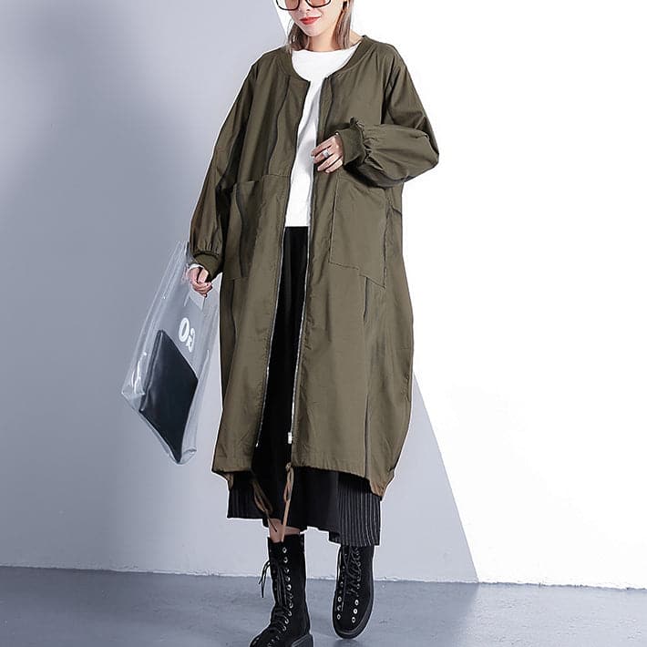 manteau vert armée fin grande taille col montant manteau long nouveau trench-coat ample cintré