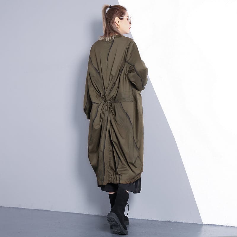 manteau vert armée fin grande taille col montant manteau long nouveau trench-coat ample cintré