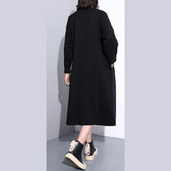 fine black coats plus size stand collar pockets patchwork baggy Coat