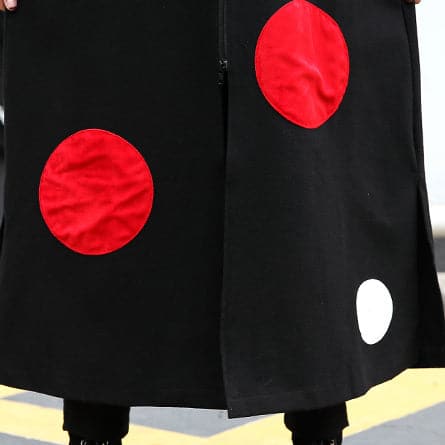 manteau long à pois noirs fins, manteau maxi à capuche grande taille, manteaux amples ouverts sur le côté pour femmes