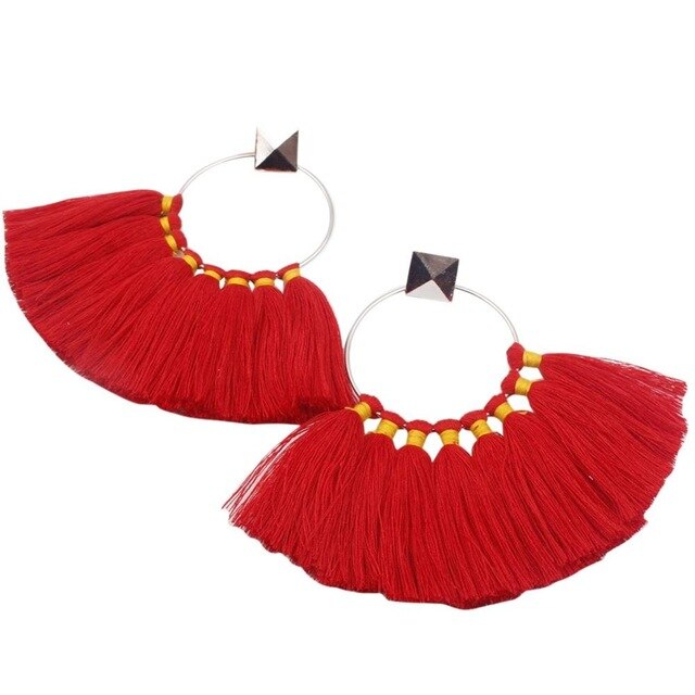 Bohemia Ethnic Tassels Circle Earrings