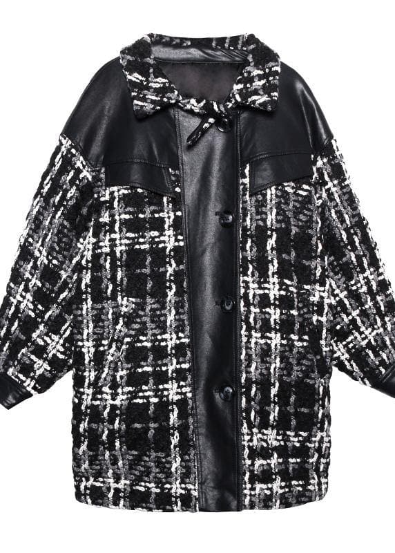 vintage Loose fitting Winter coat thick outwear plaid patchwork woolen coats