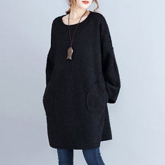 winter thick warm black corduroy dresses plus size casual long sleeve sweater dress