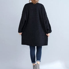 winter thick warm black corduroy dresses plus size casual long sleeve sweater dress