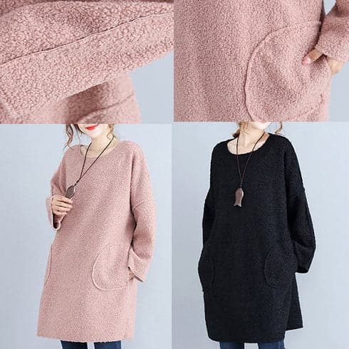 winter thick warm black corduroy dresses plus size casual long sleeve sweater dress