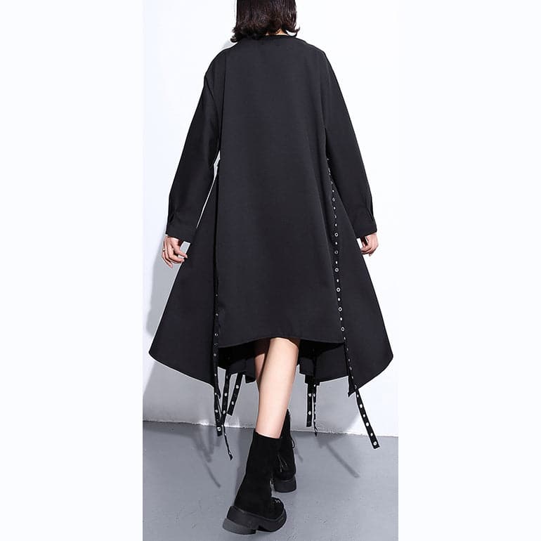 robe longue en soie et coton noir pour femme, grande taille, col rond, ample, en soie et coton, design asymétrique, robe d'automne