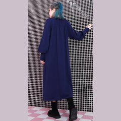 robe de voyage décontractée à col montant pour femme, bleu, automne, 2018, poches, robes amples